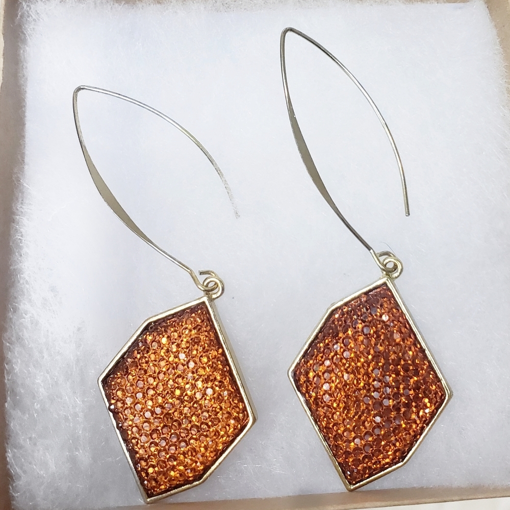 Dangle Honeycomb Sparkle Gold Drop Earrings